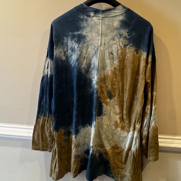 Free People Be Free Brown Tan Tie Dye Long Sleeve Crew Neck Tee T shirt Top XL - Picture 3 of 3